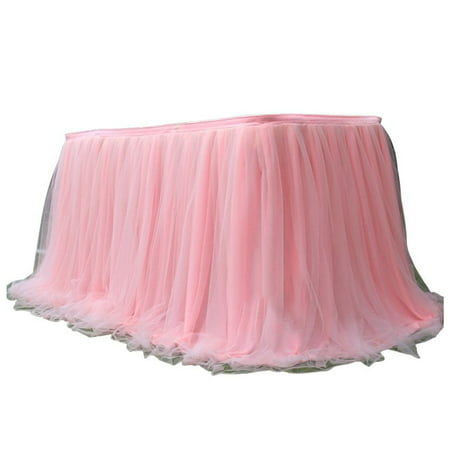 

Halloween Tulle Table Skirt With Lining Fluffy Tutu Table Skirts Easy To Install Table Skirt For Birthday Wedding Christmas Party Blessing Table Decorations-Pink-1m