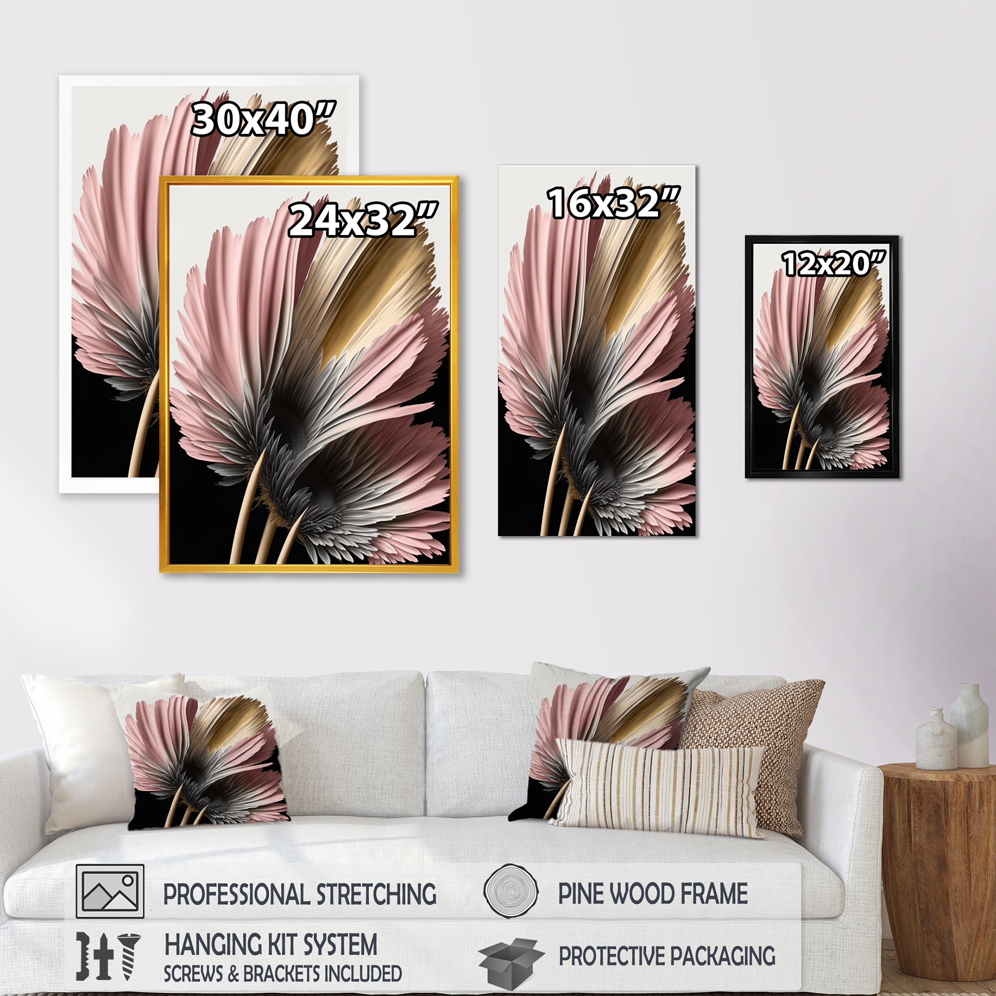 Designart Pink Gerbera Hyperrealistic Flowers II Canvas Wall Art