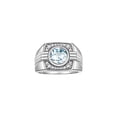 thumbnail image 1 of RYLOS Mens Rings Sterling Silver Designer Round Gemstone &  Sparkling Diamond Ring Aquamarine March Birthstone Rings For Men, Men's Rings, Silver Rings, Sizes 8 - 13, 1 of 7