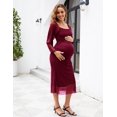 thumbnail image 2 of Vestido de maternidad AISWI de malla fruncida, manga larga, color burdeos, 2 of 6