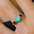 thumbnail image 4 of Gem Stone King 925 Sterling Silver and 10K Yellow Gold Green Turquoise and Black Onyx 3 Stone Engagement Ring for Women (1.46 Cttw, Cushion Cut 6MM and 4MM, Available in Size 5, 6, 7, 8, 9), 4 of 4