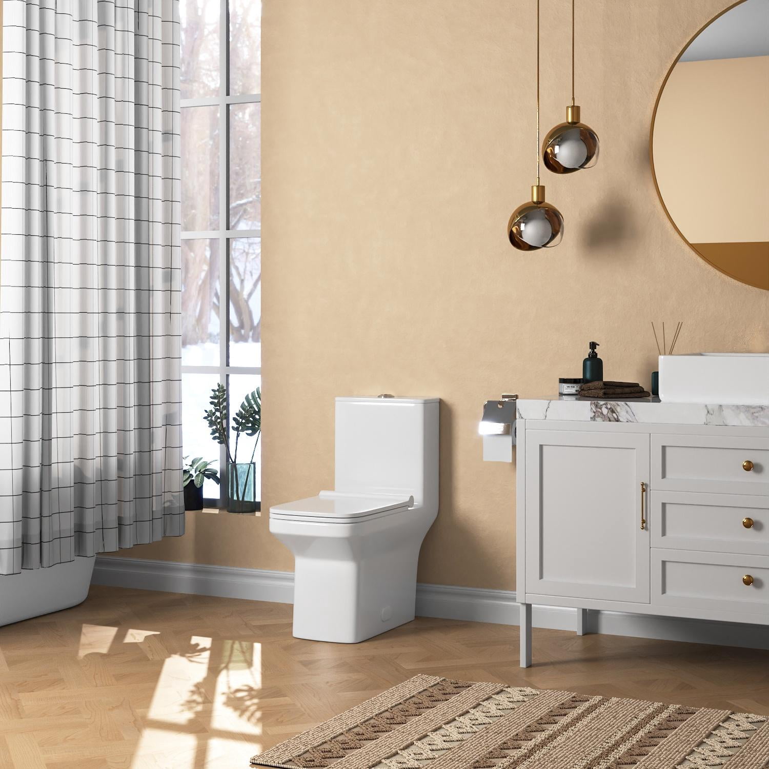 Ace One-Piece 0.8/1.28 GPF Dual-Flush Rectangular Floor Mounted Toilet in White (Seat Included)
