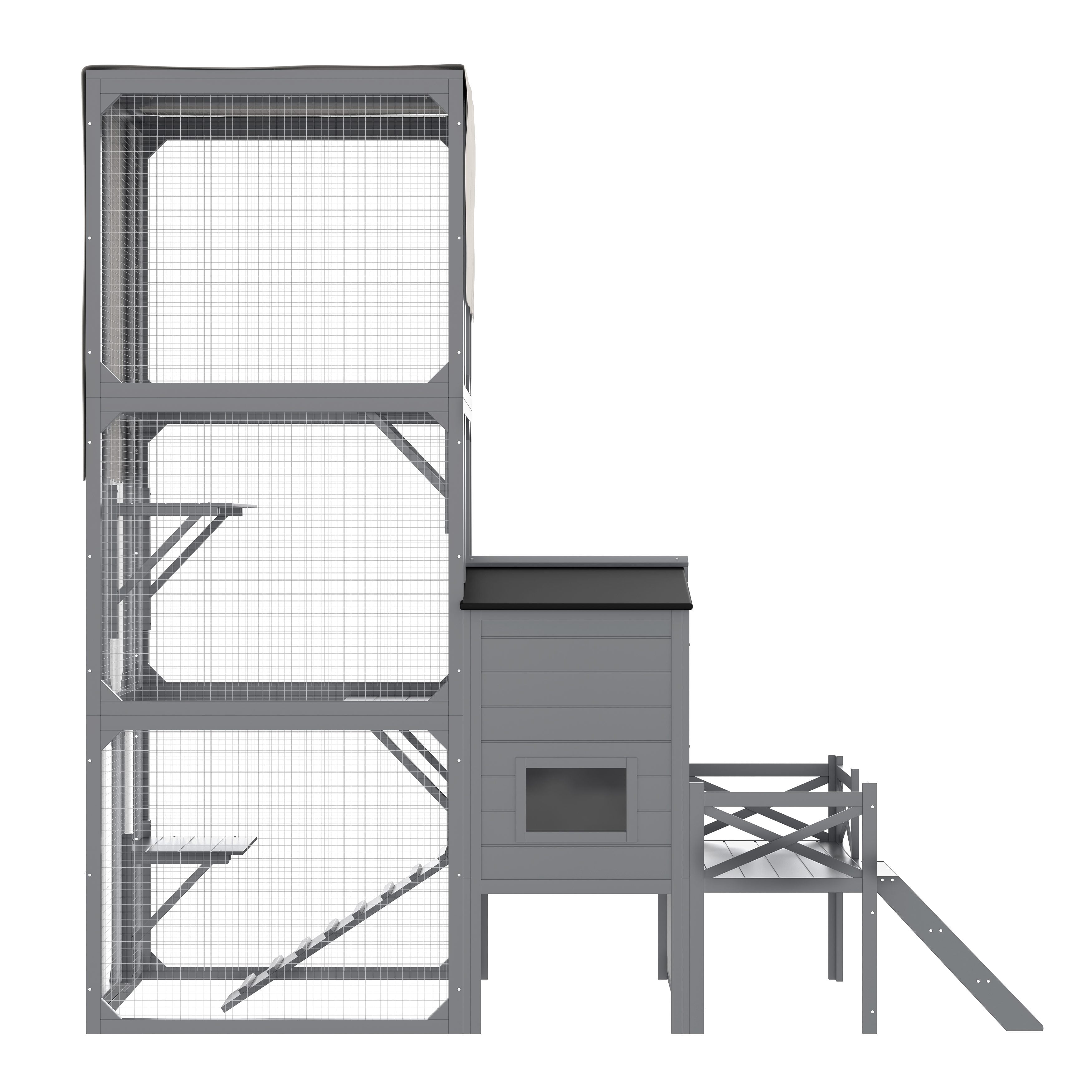 Llinc Store Catio Cat House Outdoor Large Cat Enclosure, Wooden Cat Cage Outdoor with Jumping Platforms and Cat Swing, Removable Waterproof Cover, UV Resistant, 2 Combination, Gray