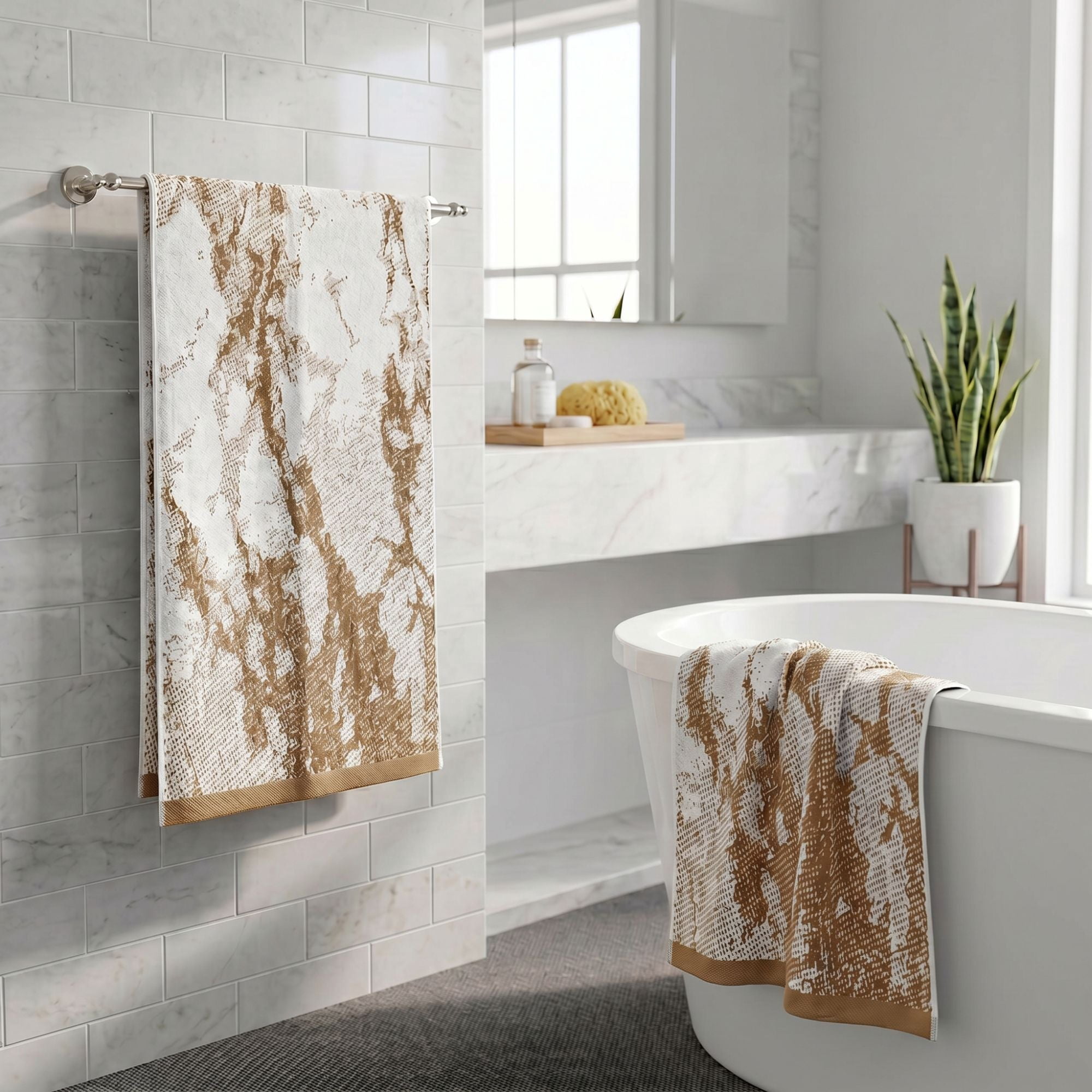 Superior Marble Pattern Oversized Cotton Bath Sheets, 2-Pack, Bronze