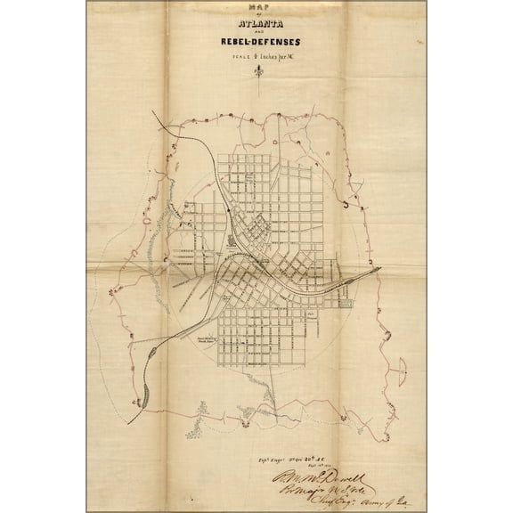 24"x36" Gallery Poster, Map of Atlanta and Rebel Defenses, Sept. 16, 1864