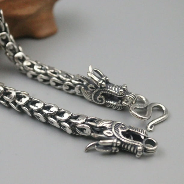K-KED 925 Sterling Silver Chain Men's Double Dragon Head Clasp