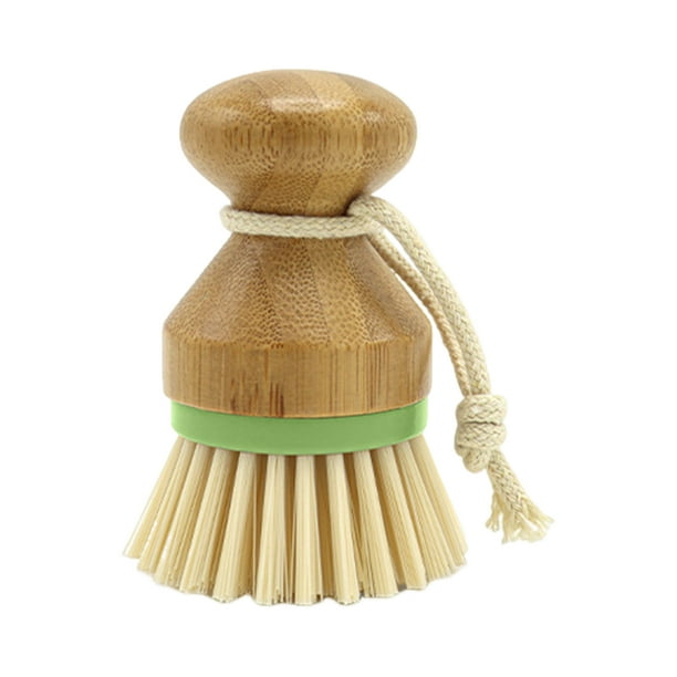 Cepillo de bambú para platos, redondo, con cerdas de nailon antirayaduras, para limpieza de utensilios de cocina antiadherentes, fregadero y ollas.