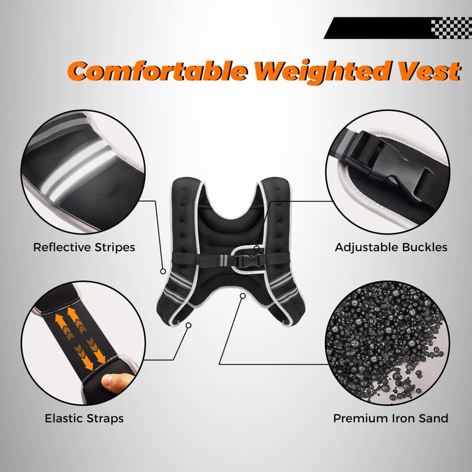 Black Adjustable Weighted Vest 12 LBS for Walking Running Fitness Strength Training