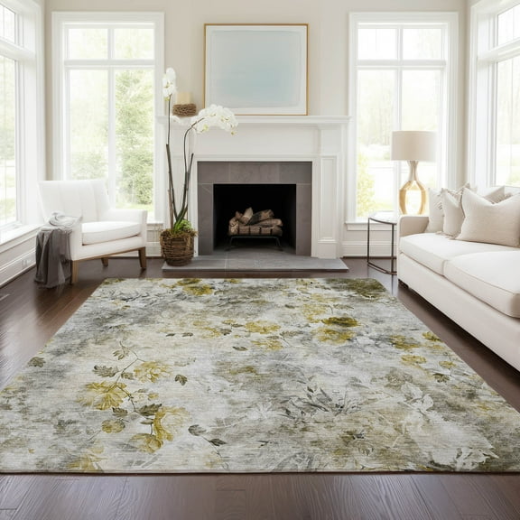 Addison Rugs Chantille Indoor/Outdoor Transitional Floral Taupe Washable Rectangle Rug, 9' x 12'