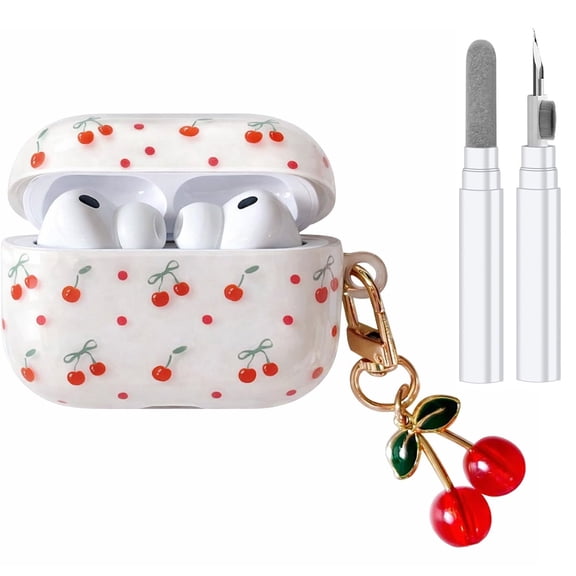 Compatible with AirPods Pro 2 Case, Cute Pretty Aesthetic AirPod Pro 3 Case Cover with Cherry Keychain, Premium TPU Protective Shockproof Case for Women Girl