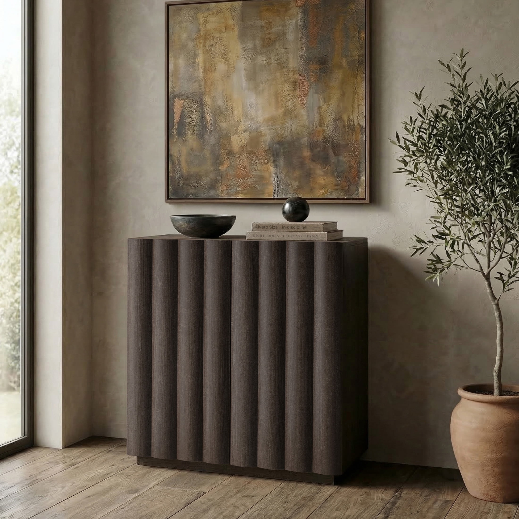 Evelyn&Zoe Modern/Contemporary 28" Wide Brown Oak Accent Cabinet