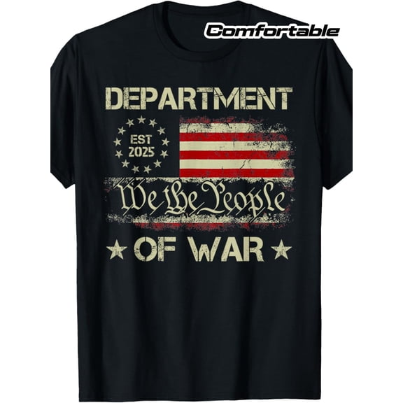 Retro Distressed American Flag We the People Department of War Men's Graphic T-Shirt Vintage Patriotic Military Style Short Sleeve Tee Black