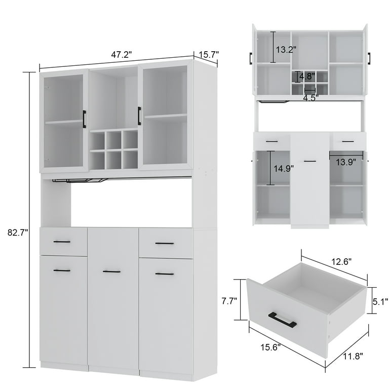 FUFU&GAGA 6-Door Kitchen Pantry Cabinet Storage Hutch with Microwave Stand in White | LJY-KF020261-01+02
