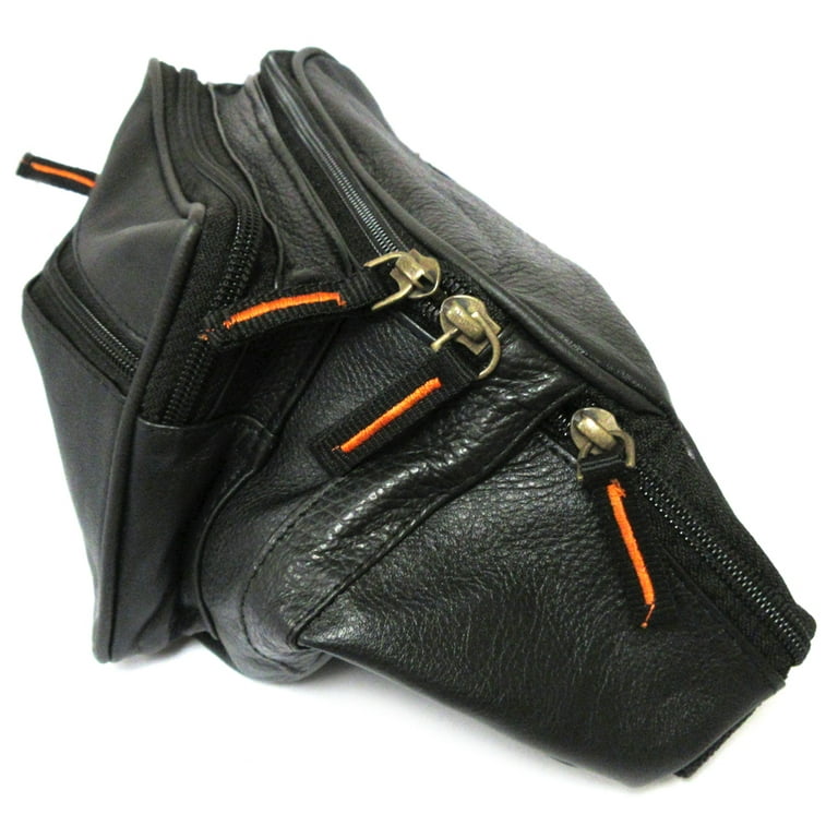 Slim Leather Black Fanny Pack Men's Black Chest Bag Hip Bag Small