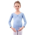 thumbnail image 2 of CYRBOKO Girls Competition Ballet Leotard, Long Sleeve Performance Training Cotton Dancewear Clothes Light Blue Size 8-9 T, 2 of 5
