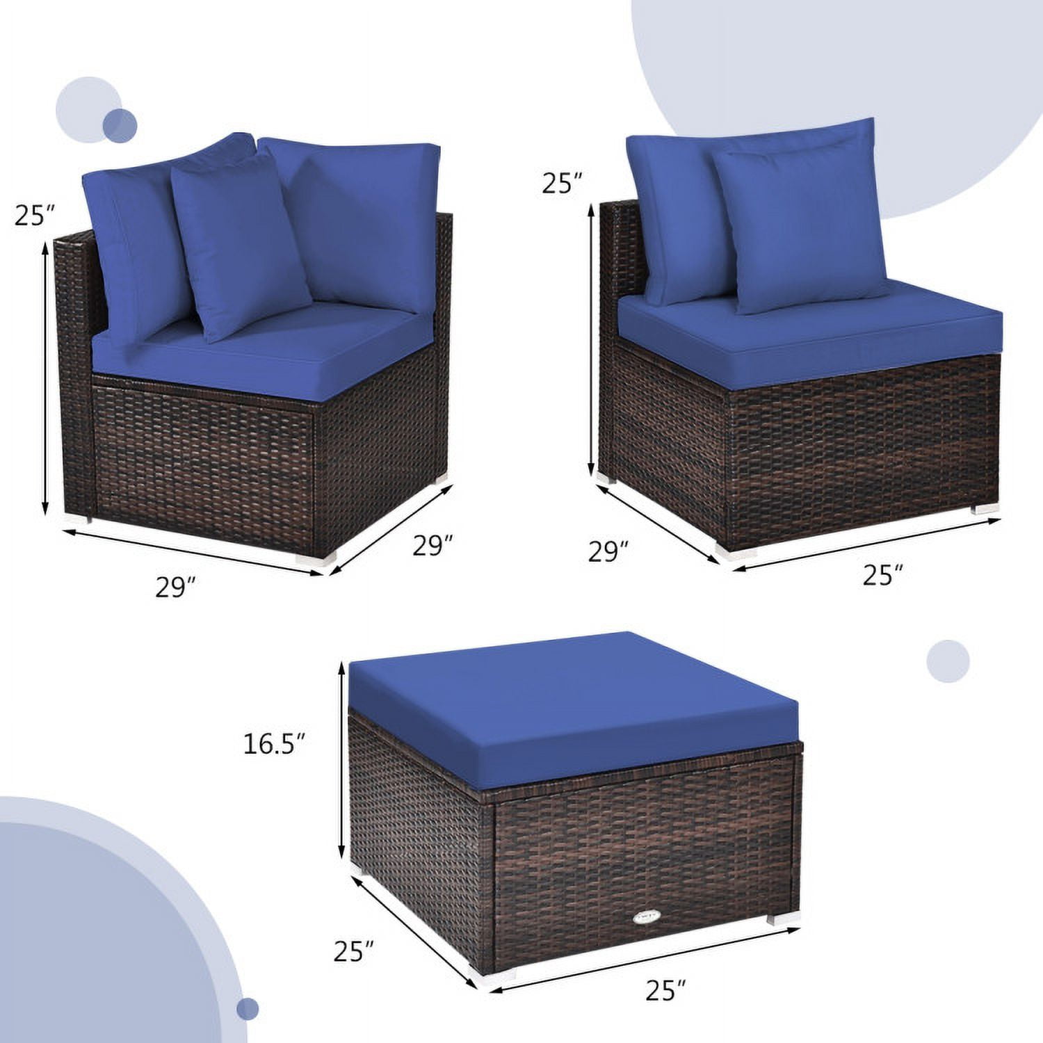 Aimee Lii 4 Pcs Ottoman Garden Deck Patio Rattan Wicker Furniture Set Cushioned Sofa, Outdoor Deck Furniture, Navy Aimee Lii 4 Pcs Ottoman Garden Deck Patio Rattan Wicker Furniture Set Cushioned Sofa, Outdoor Deck Furniture, Navy