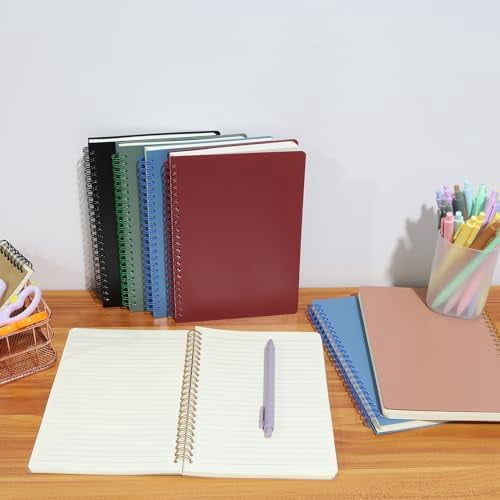 5 Pack Spiral Notebooks 8.3" x 5.7", 80 Sheets College Ruled Notebook with Plastic Waterproof Cover, A5 Lined Journal for Office, School,Home