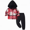 thumbnail image 3 of Kaprioy Boys Winter Clothes Toddler Baby Boy Clothes Plaid Long Sleeve Patchwork Hoodie Top + Pants 2pcs Fall Winter Outfits Set Boys Clothes Boys Outfits, 3 of 6