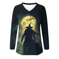 thumbnail image 5 of Bzhegqhd Women's Halloween Tops Printed Raglan Sleeve Pullover Tee V-Neck Loose Fit Casual Soft Comfort Fall Graphic Blouse, 5 of 5