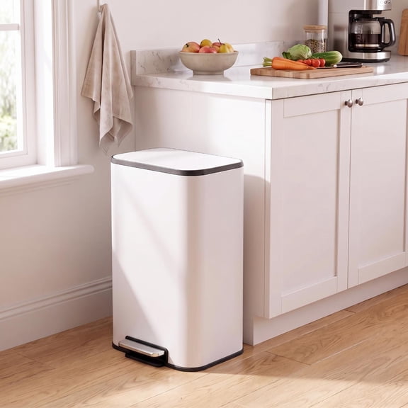 LAZY BUDDY 13.2 Gallon Step Trash Can with Lid & Inner Buctet, Stainless Steel Garbage Can for Kitchen, Home Office