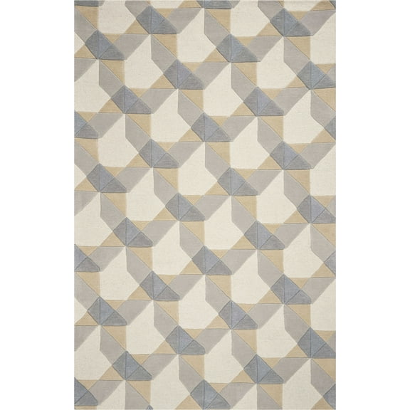 8'x11' Ivory Grey Hand Tufted Geometric Chain Pattern Indoor Area Rug
