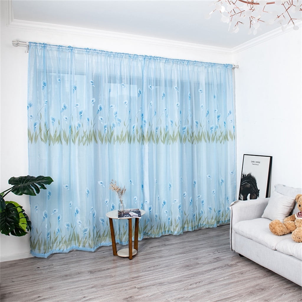 Lloopyting Contemporary Blue Daffodil Flower Blackout Curtains, 100 x 130 cm