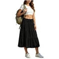 thumbnail image 2 of asdoklhq A Line Skirts for Women Plaid Skirts Women Fashion Summer Casual Comfy Solid A-Line Long Skirts Elastic Waist Pocket Black 2X, 2 of 5