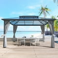 thumbnail image 2 of Meetleisure 10x13ft Outdoor Hardtop Gazebo with Double-Tier Polycarbonate Roof, Aluminum Frame Gazebo with Netting and Curtain Included, Suitable for Lawn Backyard Patio, Gray, 2 of 11