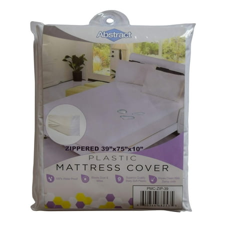 Abstract Vinyl Full Mattress Protector Zipper Closure Style - Best to Protect Your Bed from Spills, Accidents and Damage - 100% Waterproof Plastic - in Twin and Cot Size White (39