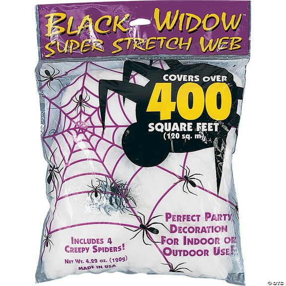 Halloween Hanging Spider Web Super Stretch, 3 Piece Web 1200 Sq Ft & 12 Spiders