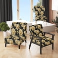 thumbnail image 1 of Designart « Opulent Navy Gold Damask VI » Fauteuil d'Appoint Rembourré à Motif Damassé Doré - Fauteuil à Accoudoirs Bohème et Éclectique pour Salon, 1 of 7