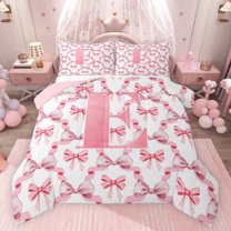 Castle Fairy Teenagers Cartoon Bow Knot Letter Monogrammed E Bedding Comforter Set 2pcs,Cute Bow-Tie Plaid Grid Twin Comforter Sets Microfiber,Dreamy Princess Breathable Bedding Set