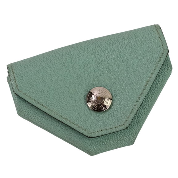 Pre-Owned HERMES Levain Quatre Chevre Wallet/Coin Case Blue Women's