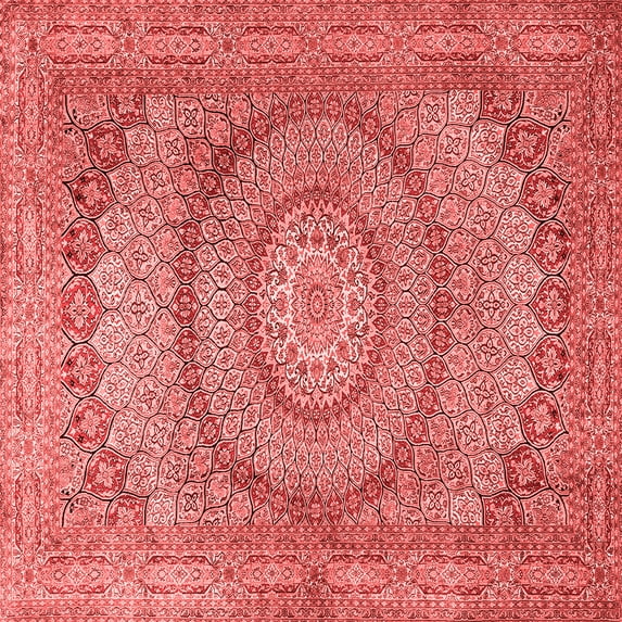 Ahgly Company Indoor Square Medallion Red Traditional Area Rugs, 4' Square
