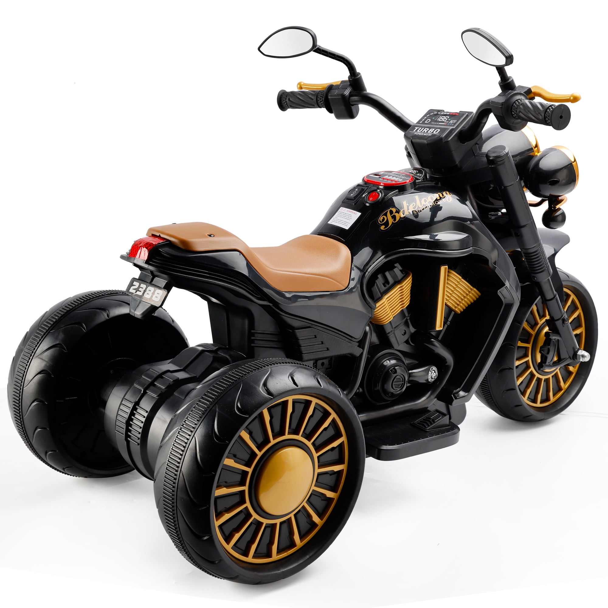Bruce&Shark Kids Electric Motorcycle Ride On Toy, 3-Wheel Chopper, Dual Drive Battery Powered Motorbike for Kids 1-8 years Boys Girls