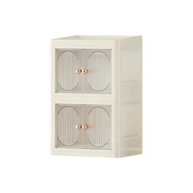 Dvumao Foldable Storage Cabinet with Double Doors, No-Assembly Desktop Organizer for Cosmetics & Stationery, Stackable Plastic Drawer Box