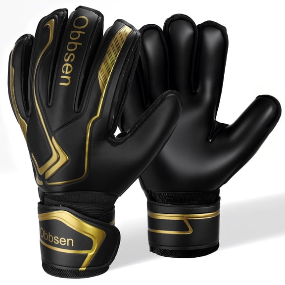 Obbsen Youth&Adults Soccer Goalie Gloves with Fingersaves, Soccer Goalkeeper Gloves with Latex, Black/Gold