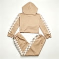 thumbnail image 5 of OYXSER Girls 2 Piece Plaid Lounge Set Cropped Hoodie and Sweatpants Jogger Pants Activewear Outfit, Khaki 11-12Y, 5 of 9