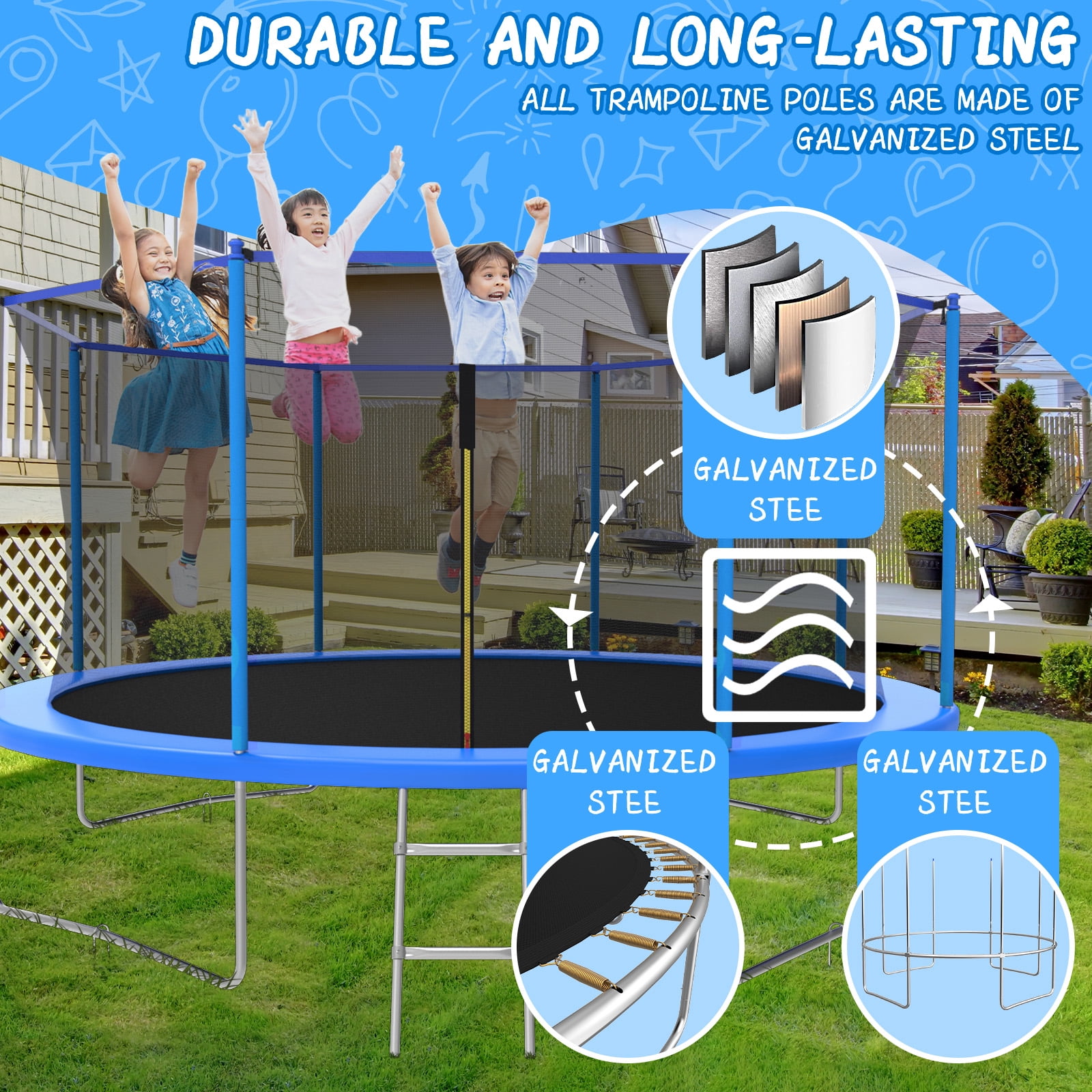 14FT Trampoline for Kids/Adults Outdoor Recreational Trampoline for Backyard