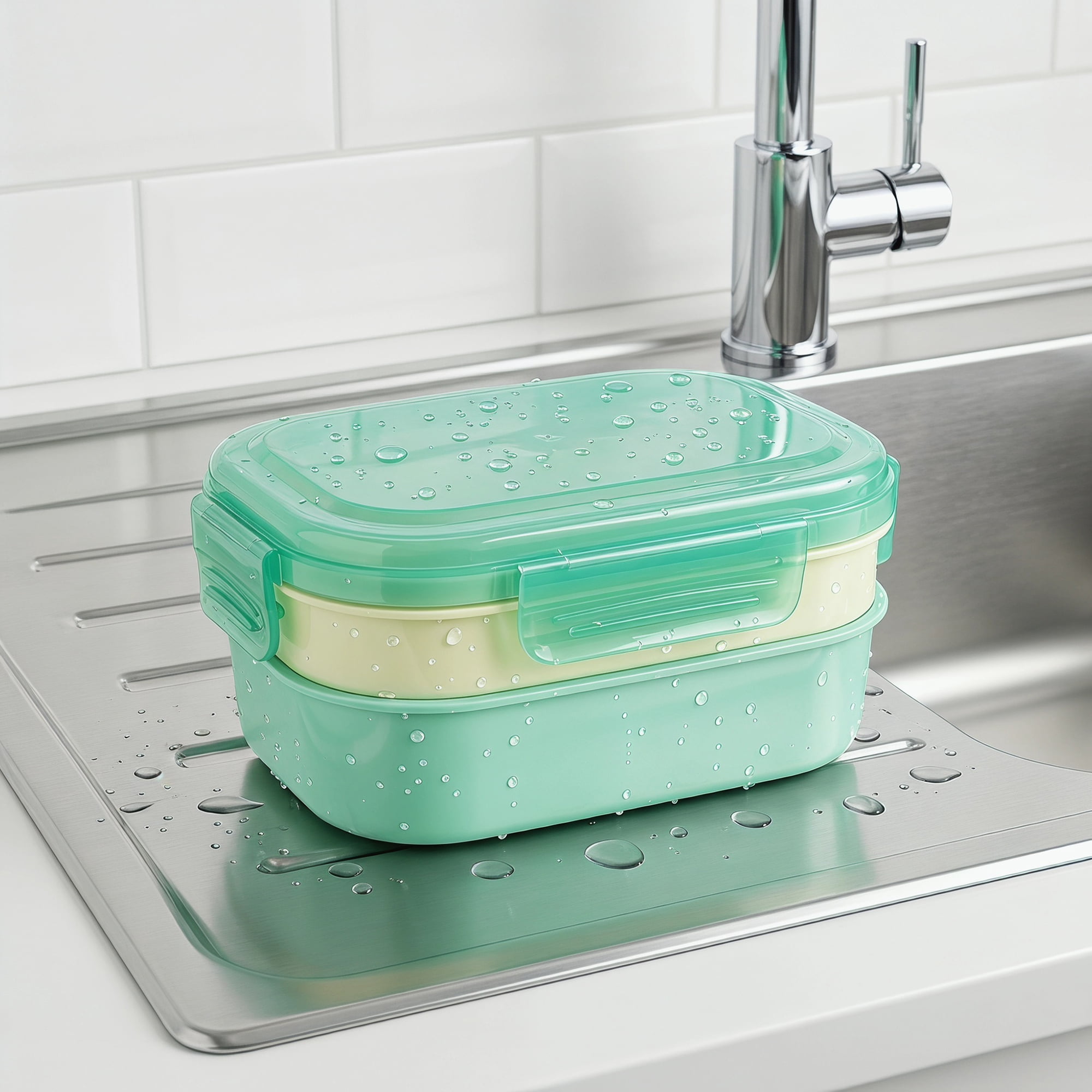 Unique Bargains Multi-Layer Leak-Proof Meal Lunch Bento Box Green & Yellow
