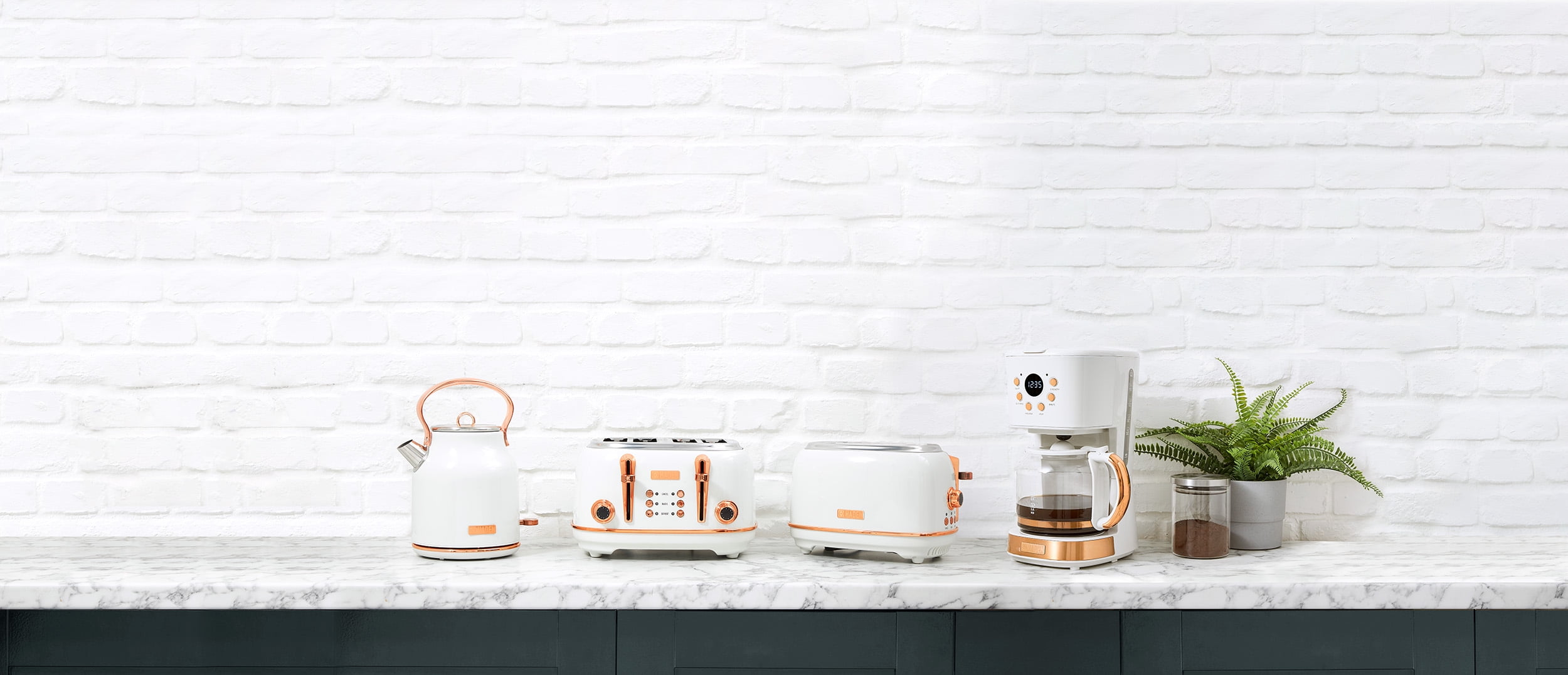 Open Box Haden Heritage 4 Slice Wide Slot Toaster w/Crumb Tray, Ivory/Copper