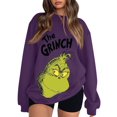 thumbnail image 1 of Suéteres navideños MIARHB para mujer, moda informal, manga larga, estampado navideño, cuello redondo, sudadera con capucha, sudaderas con estampado de Grinch, morado/L, 1 of 4