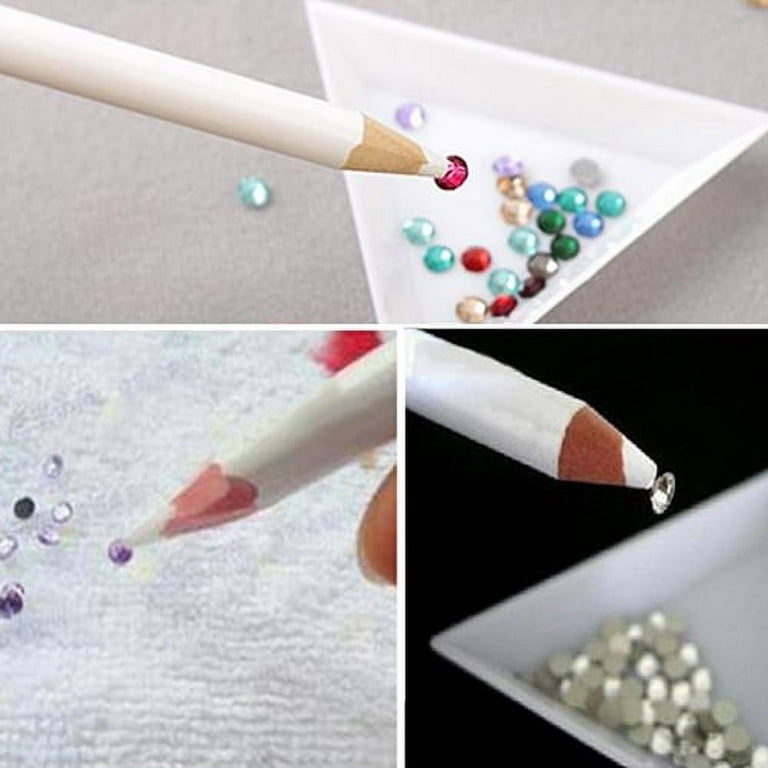 Grofry 5 Pcs Nail Art Rhinestones Gems Bead Picking Pick Up Pen Painter  Pencils Tool,White