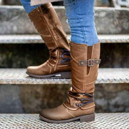 

Tejiojio Clearance Fashion Large Size Boots Women Autumn Long Tube Zipper Low Heeled Shoes Boots Pointed Boots Knight Boots