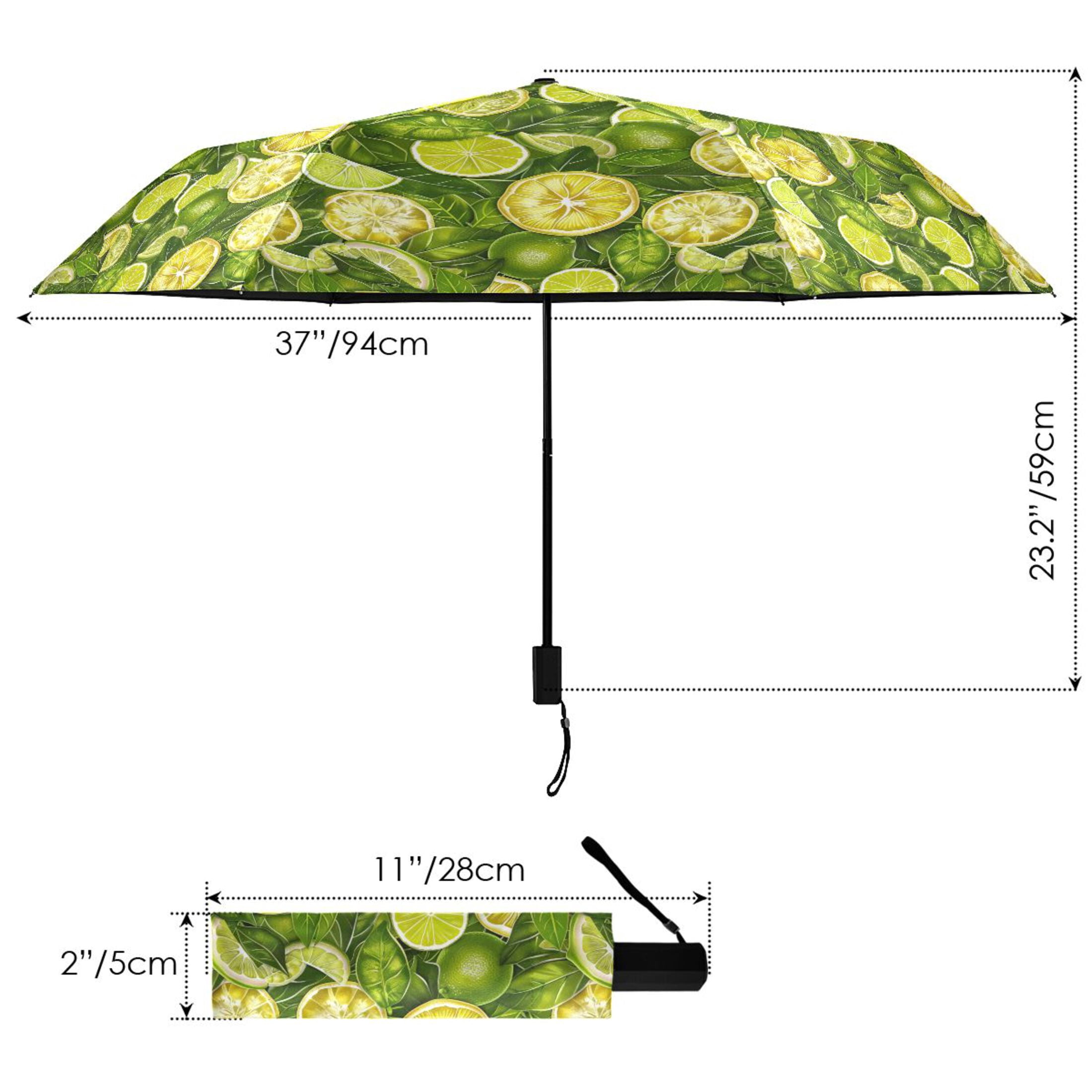 Lemon Slices and Leaves Compact Sun Umbrella Windproof Travel Umbrellas for Rain Strong Portable UV Protection