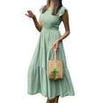 thumbnail image 3 of Qiylii Women Solid Color Summer Corset Dresses, Round Neck Short Fly Sleeve Pleated Chest Cake Skirt Garment Dress, 3 of 5