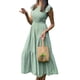 thumbnail image 3 of VISgogo Vestido de verano de color sólido para mujer, cuello redondo, manga corta con mosca, falda plisada en el pecho, falda para pastel VISgogo  moda, 3 of 5