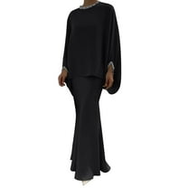 fatyb Womens 2 Piece Outfits Maxi Skirt Set Long Sleeve Top Matching Long Skirts Elegant Party Formal Sets