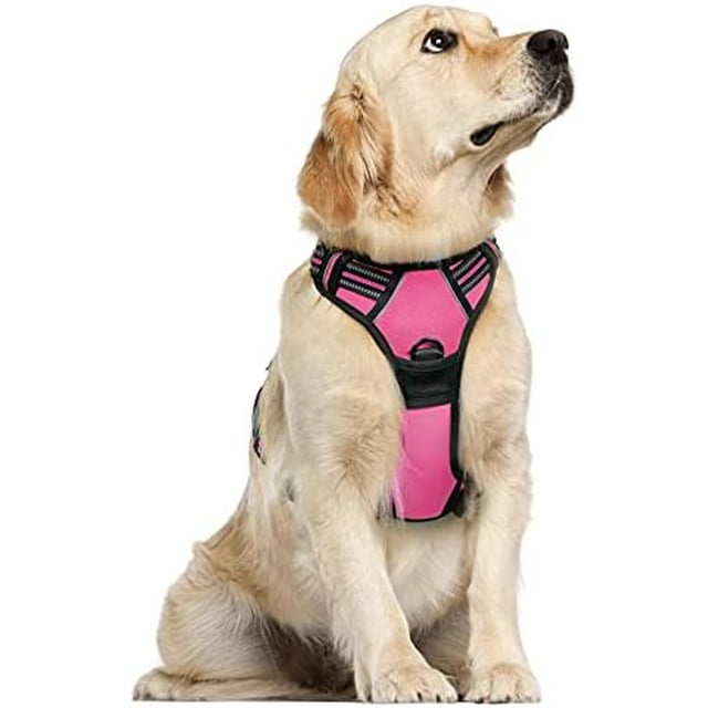 rabbitgoo No-Pull Pet Harness with 2 Leash Clips Adjustable Soft Padded Reflective No-Choke Pet Oxford Vest with Easy Control Handle for Large Dogs Pink L