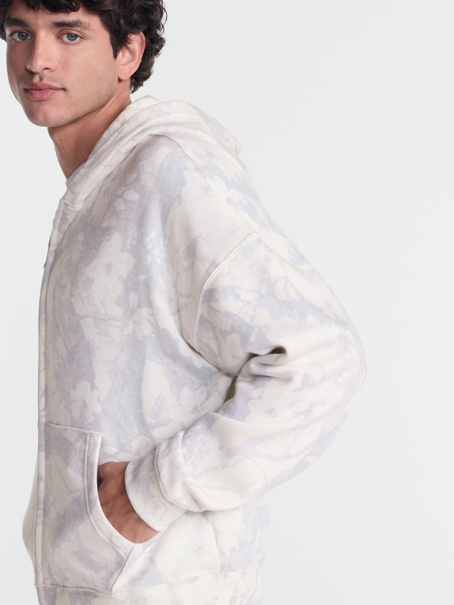 No Boundaries Boxy Oversized Fit Fleece Zip Hoodie Sweatshirt with Long Sleeves, Men's XS-4XLT